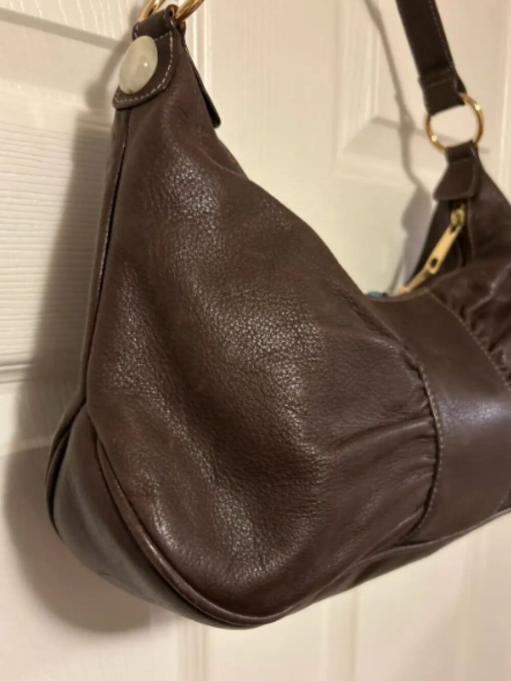 Brown leather boho style handbag with stones - Picture 7 of 7